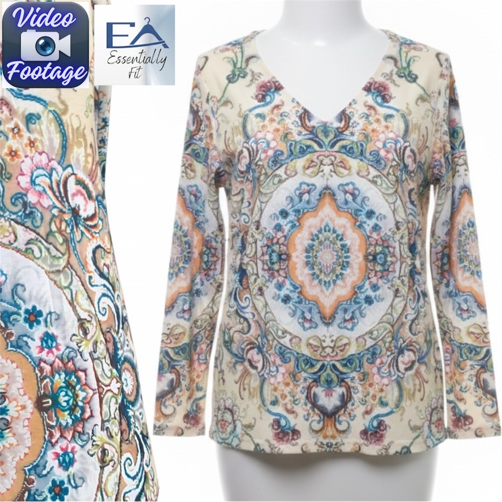 Bohemian Paisley Mandala Print Long Sleeve V-Neck Blouse Boho Top
